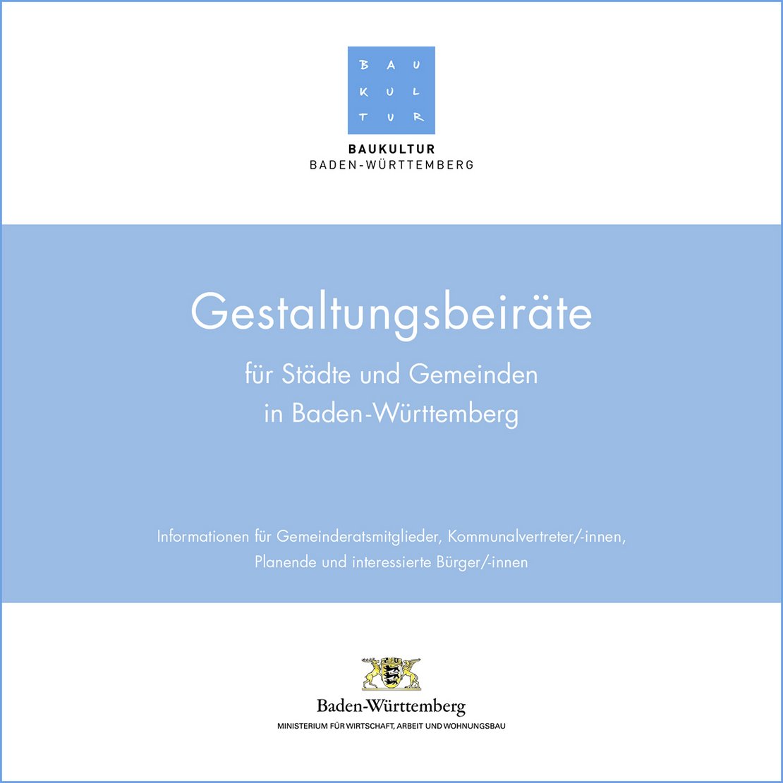 Cover Broschüre "Gestaltungsbeiräte für Städte und Gemeinden in Baden-Württemberg" von Baukultur Baden-Württemberg